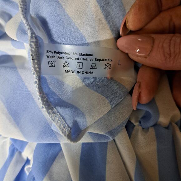 Summer Beachy 2 piece Blue White Stripe Bandau top sheer tiered skirt Lg - Picture 5 of 6